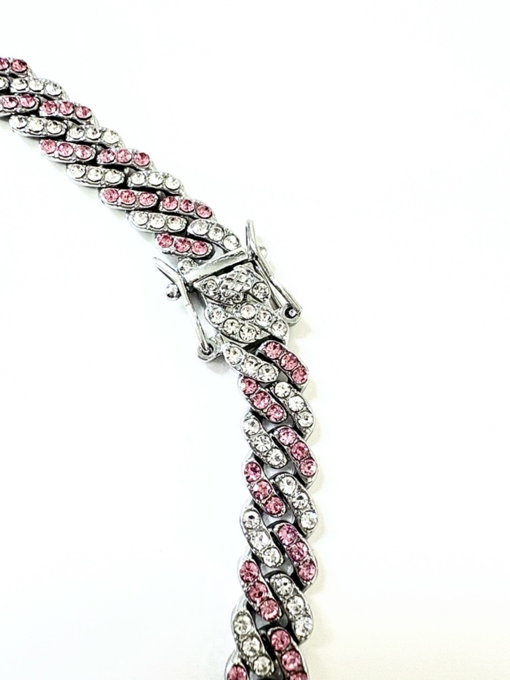 Women's Pink & Silver Cubic Zirconia Cuban Link Necklace - Picture 5 of 8